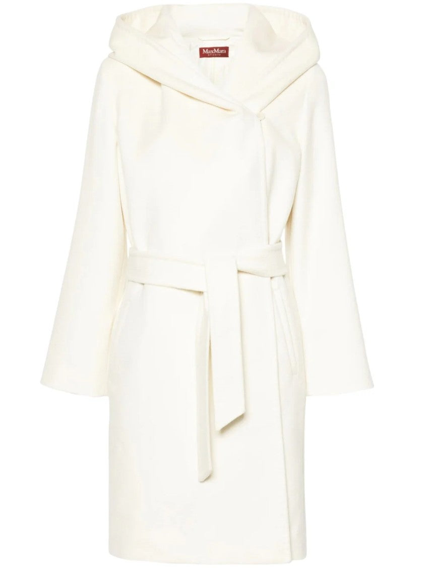 Max Mara Mid-Thigh Length White Wool Coat