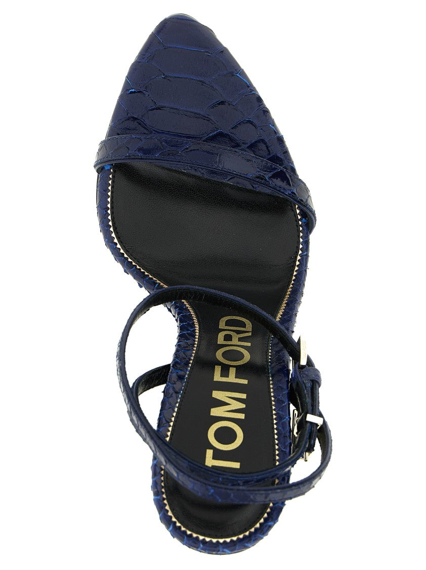 Tom Ford Python Print Leather Sandals With Padlock Charm