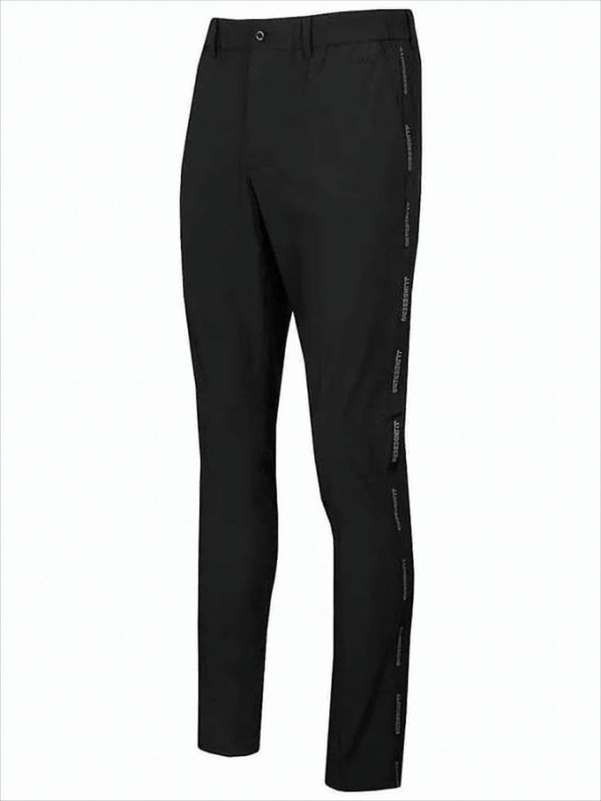 J Lindeberg Tailored Black Straight Pants With Branded Tape Detail