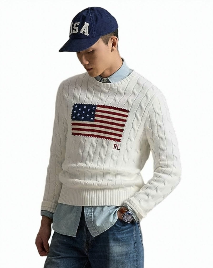 Polo Ralph Lauren Cable-Knit Sweater With Rectangular Flag Pattern