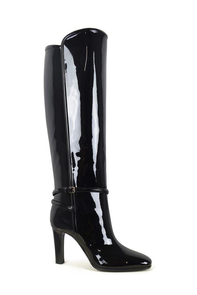 Saint Laurent High-Shine Black Patent Leather Ankle Boots