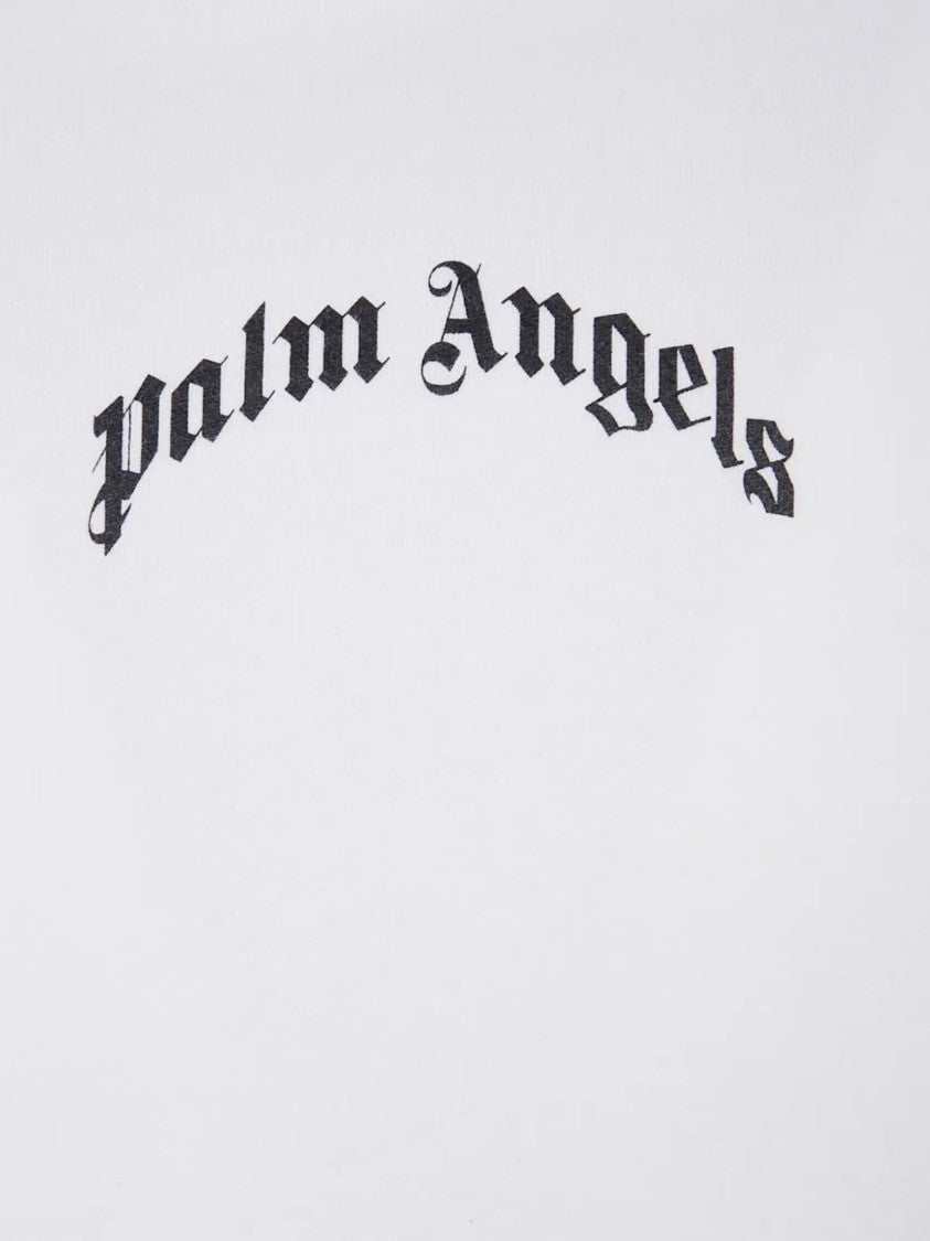 Palm Angels White Gothic Print Hooded Cotton Sweatshirt