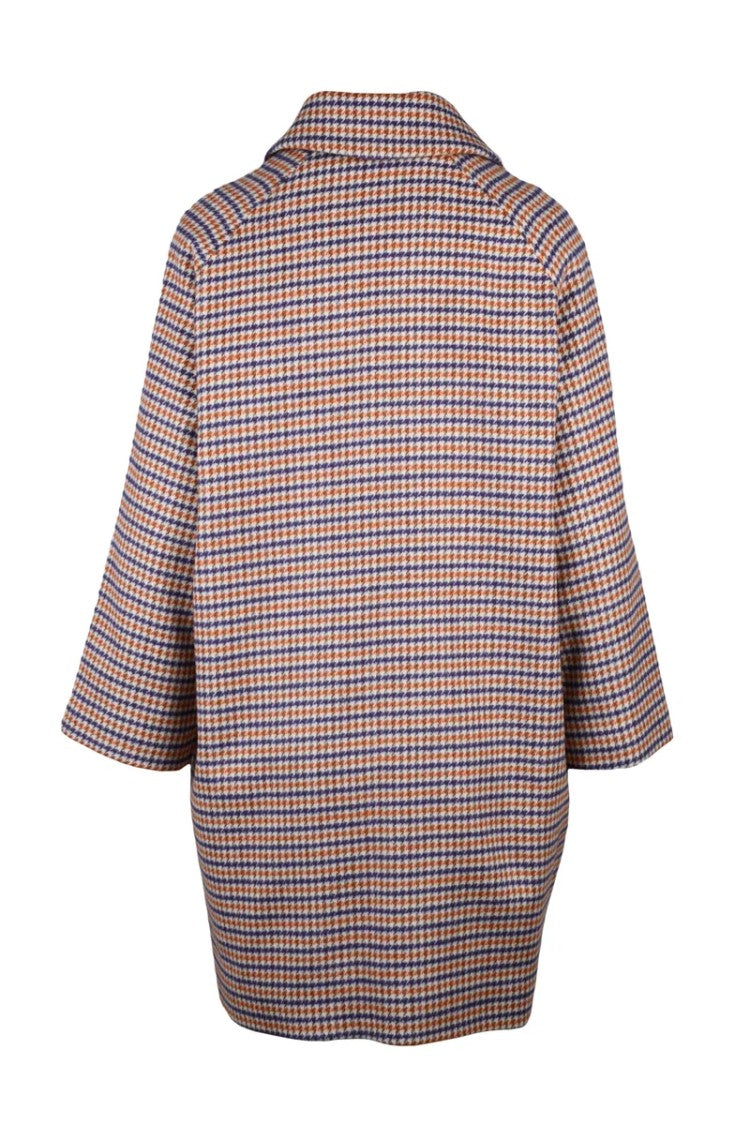 Guttha Mid-Length Houndstooth Coat With Raglan Sleeves