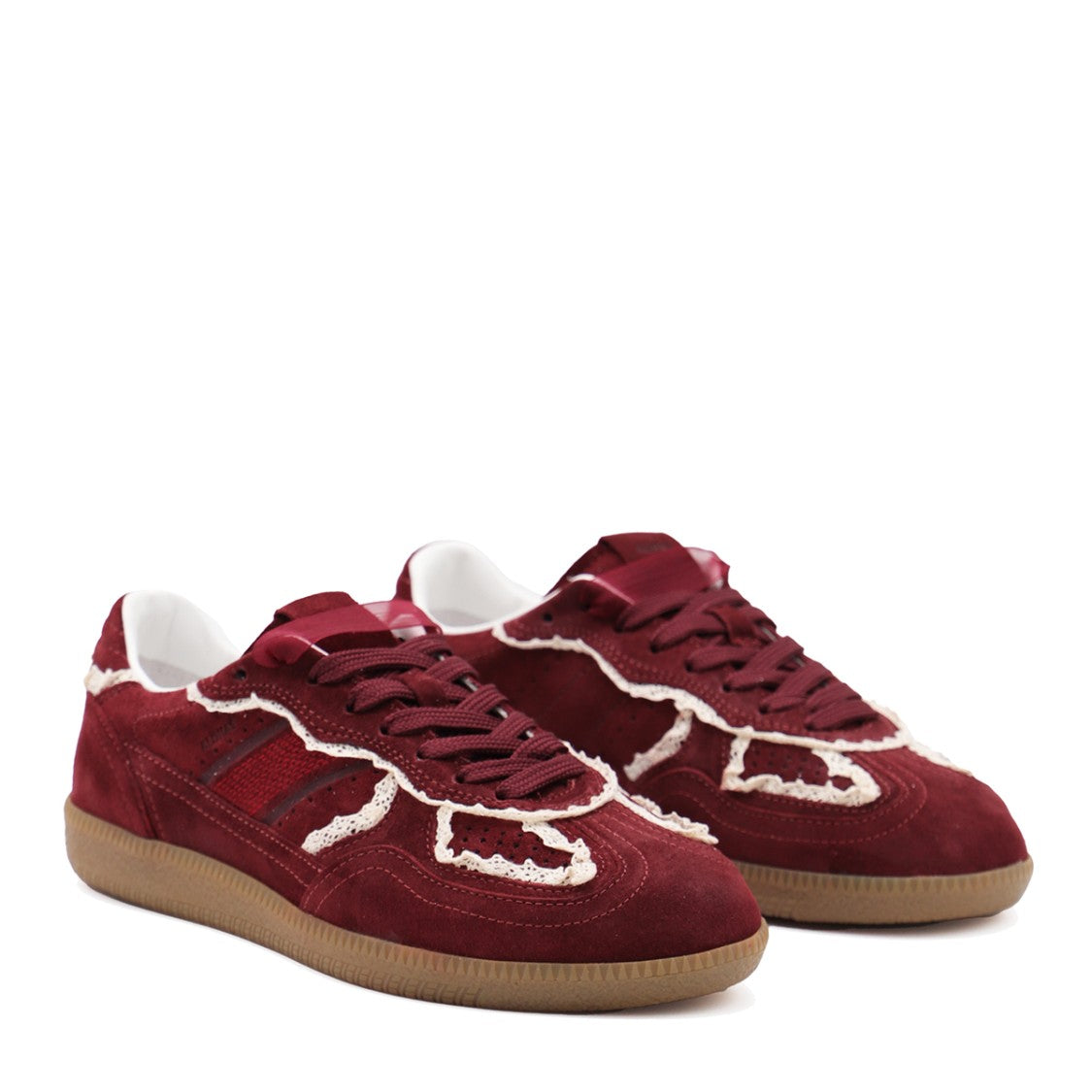 Alohas Burgundy Leather Crochet Details Sneakers