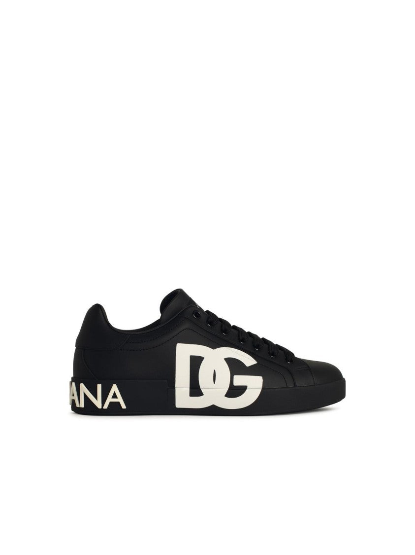 Dolce & Gabbana Portofino Black Leather Sneakers