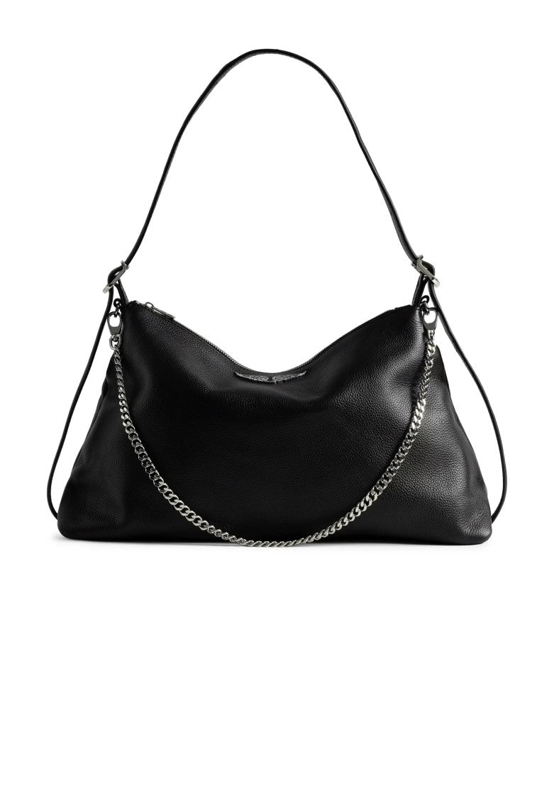 Zadig & Voltaire Smooth Black Leather Handbag With Embossed Logo