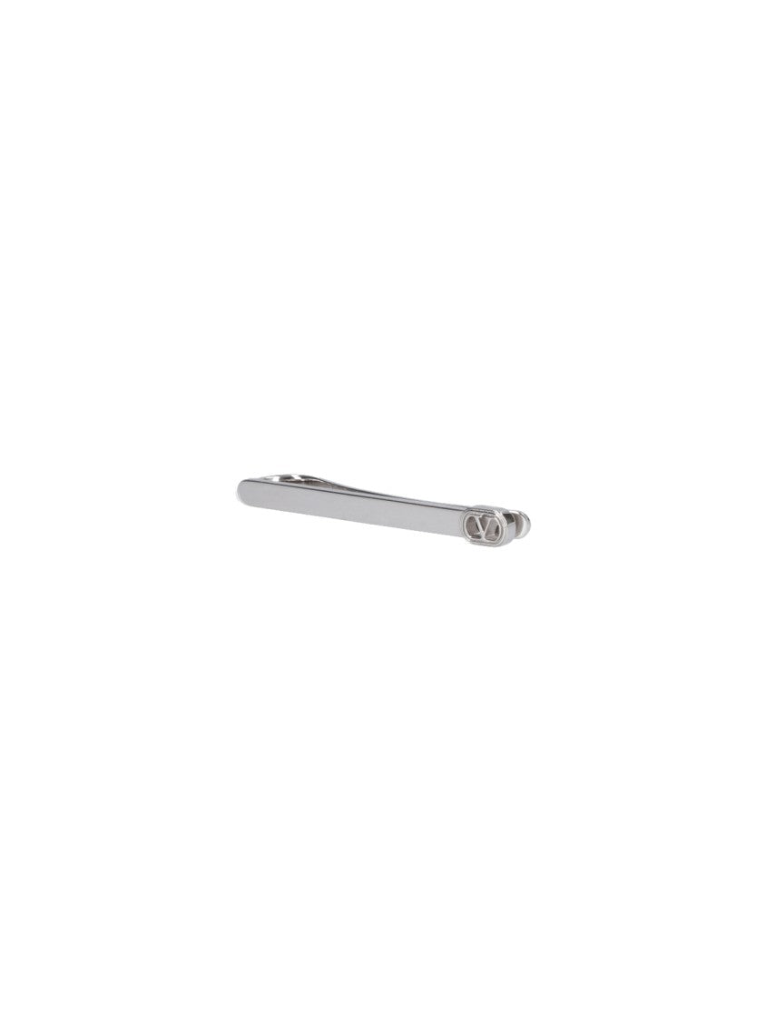 Valentino Garavani Silver Tie Clip With Subtle Emblem Detail