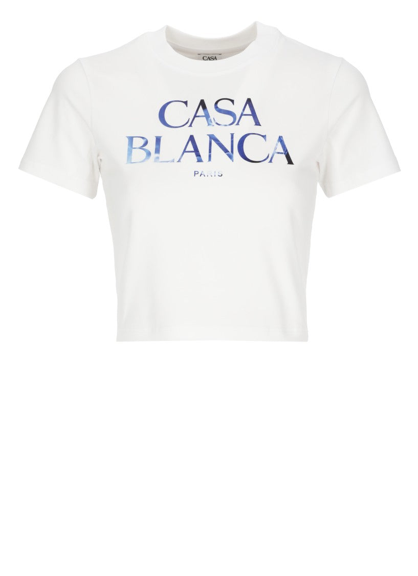 Casablanca White Meduse Sportive Logo Cropped Cotton T-Shirt