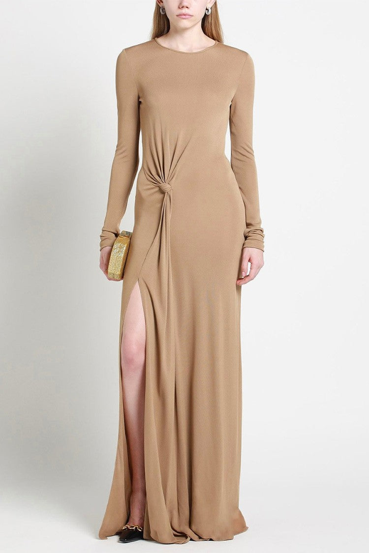 Saint Laurent Beige Viscose Knotted Maxi Dress