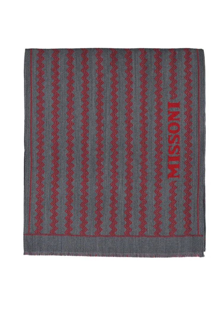 Missoni Grey Red Wool Scarf