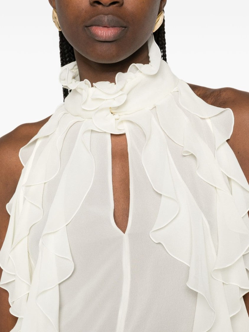 Alexander Mcqueen Silk High Collar Ruffle Top