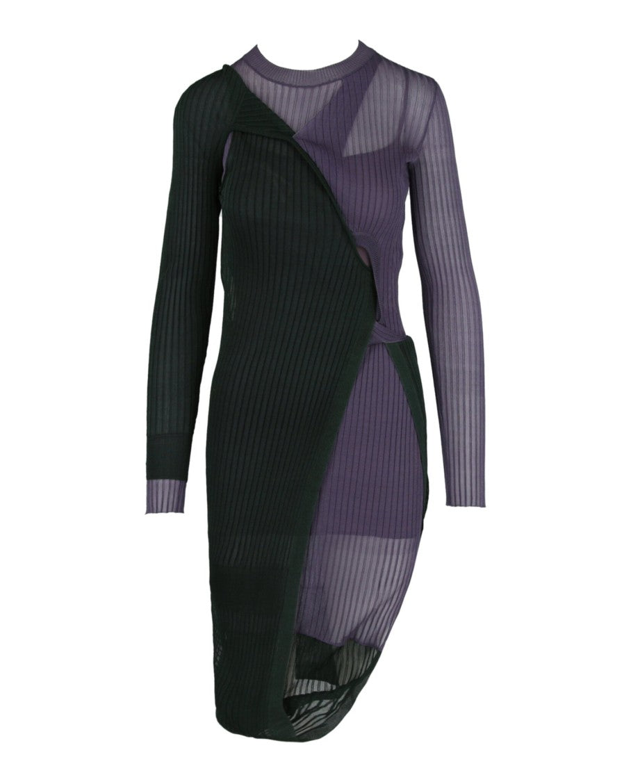 Bottega Veneta Two-Toned Draped Ribbed Dress With Sheer Texture