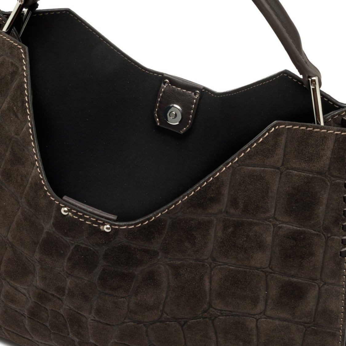 Gianni Chiarini Coffee Aurora Croc-Print Suede Bag