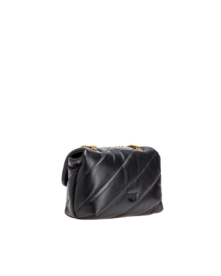 Pinko Black/Antique Gold Mini Love Bag Puff Maxi Quilt Bag