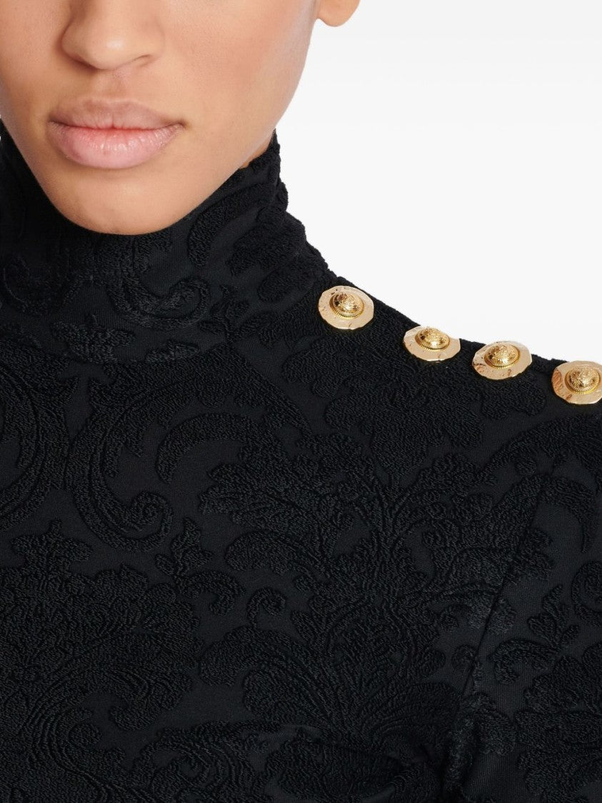 Balmain Black Shoulder Pad Decorative Button Top
