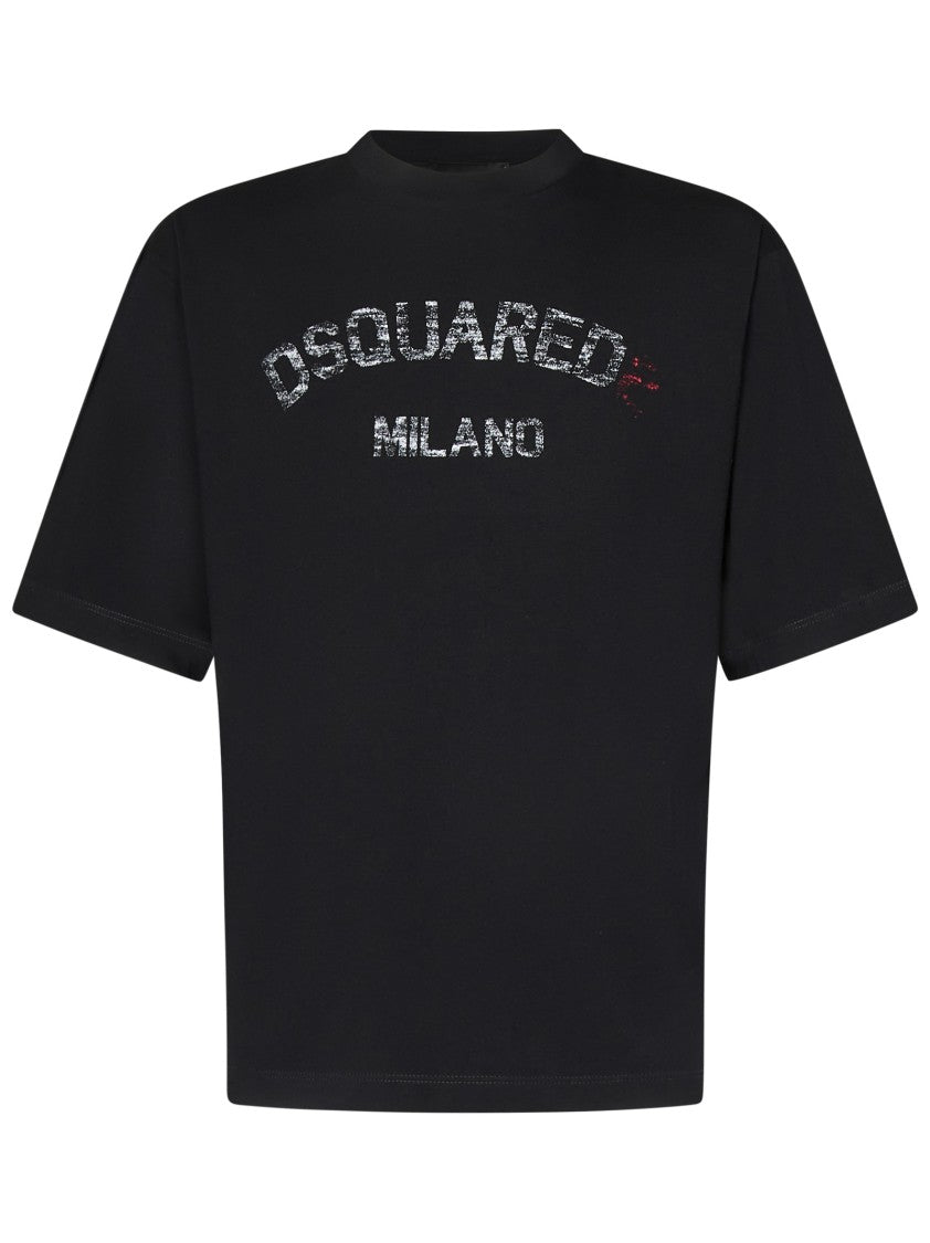Dsquared2 Loose Fit Black Cotton T-Shirt With Vintage Logo