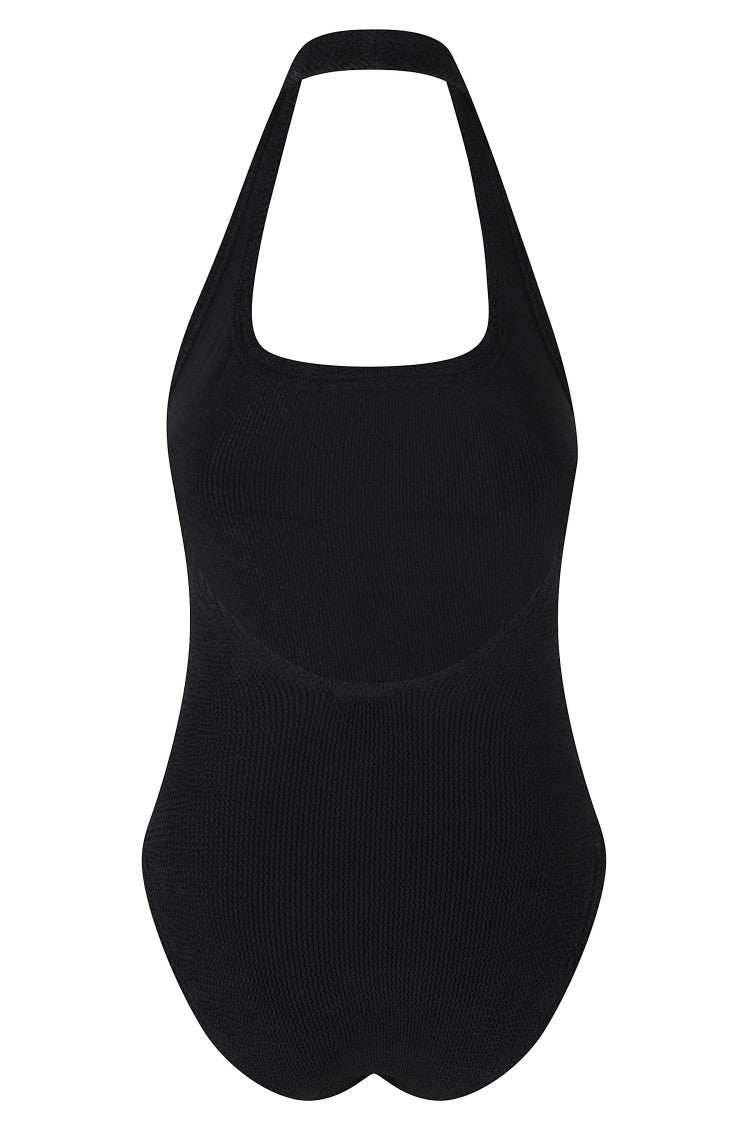 Hunza G Black Sandy Round Neck Heat-Sealed Seams Polyamide Swimsuit