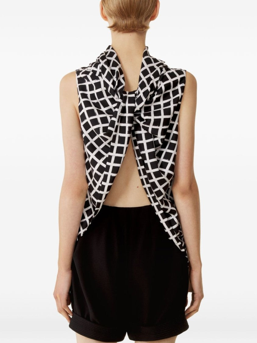 Lanvin Black White Check Knot Detail Top