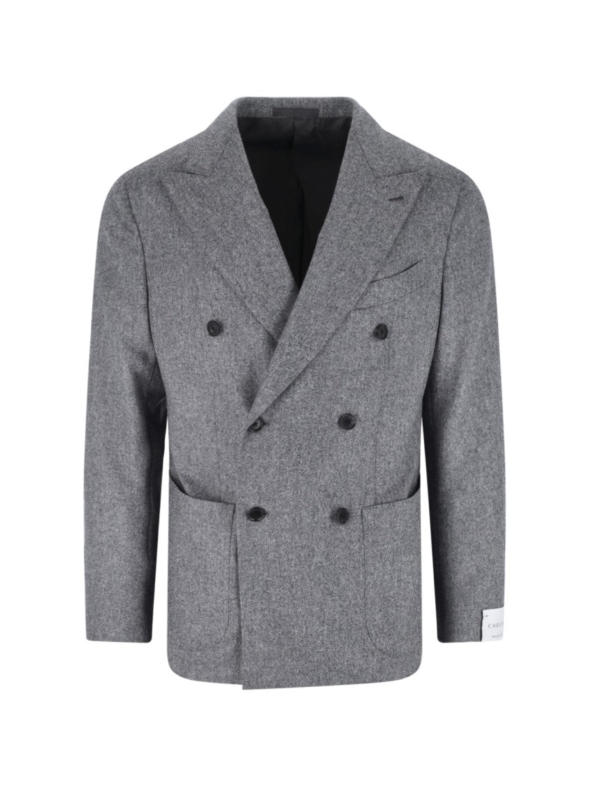 Caruso Grey Wool Double-Breasted Blazer
