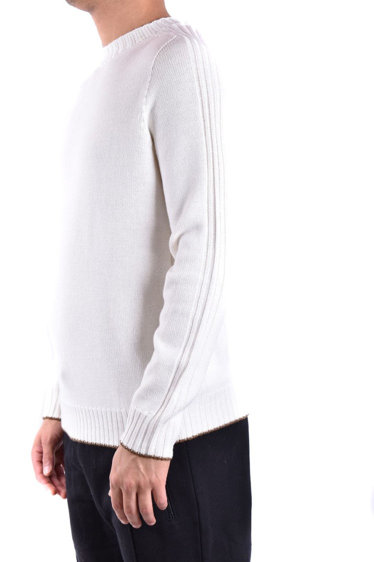 Dondup Ribbed White Knitwear With Classic Crew Neck