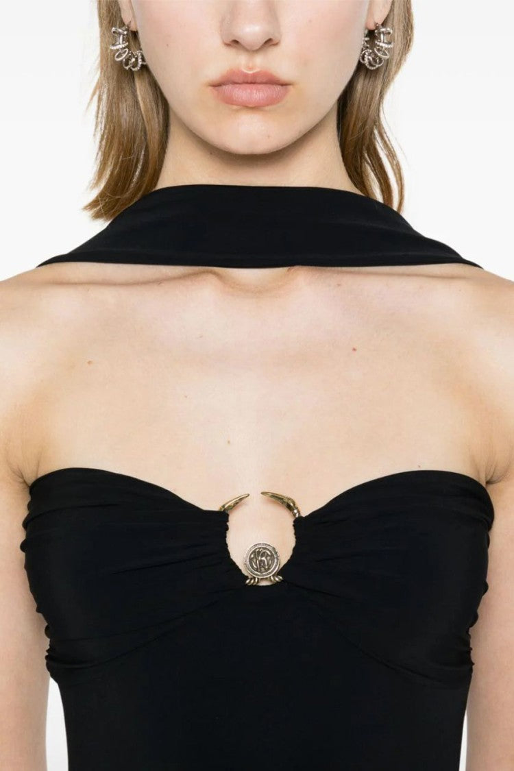 Roberto Cavalli Fitted Black Evening Dress With Sweetheart Neckline And Halter Neck