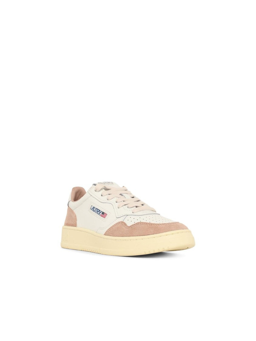 Autry 'Medalist Low' White Leather Sneakers With Nude