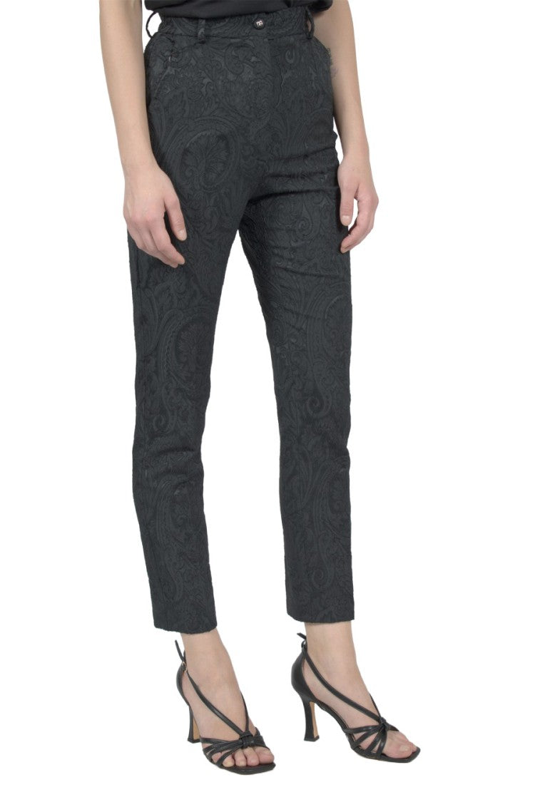 Dolce & Gabbana Black Polyester-Polyamide Jacquard Cropped Trousers