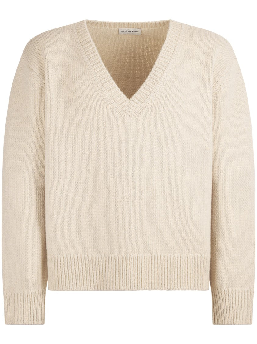 Dries Van Noten Beige Classic Knit Sweater With Timeless Silhouette