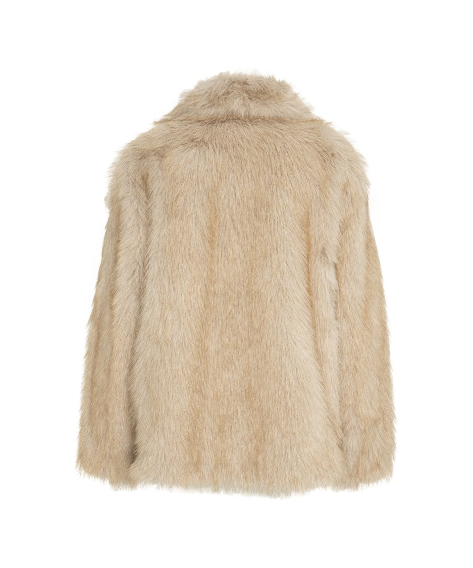 Liu Jo Beige Faux Fur Coat