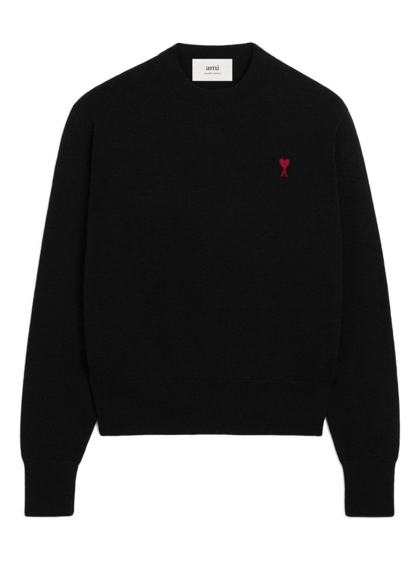 Ami Paris Silk And Nylon Knit Sweater With Heart Logo