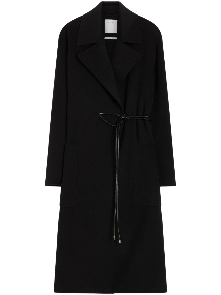 Max Mara Cinch-Waist Black Coat With Large Lapel