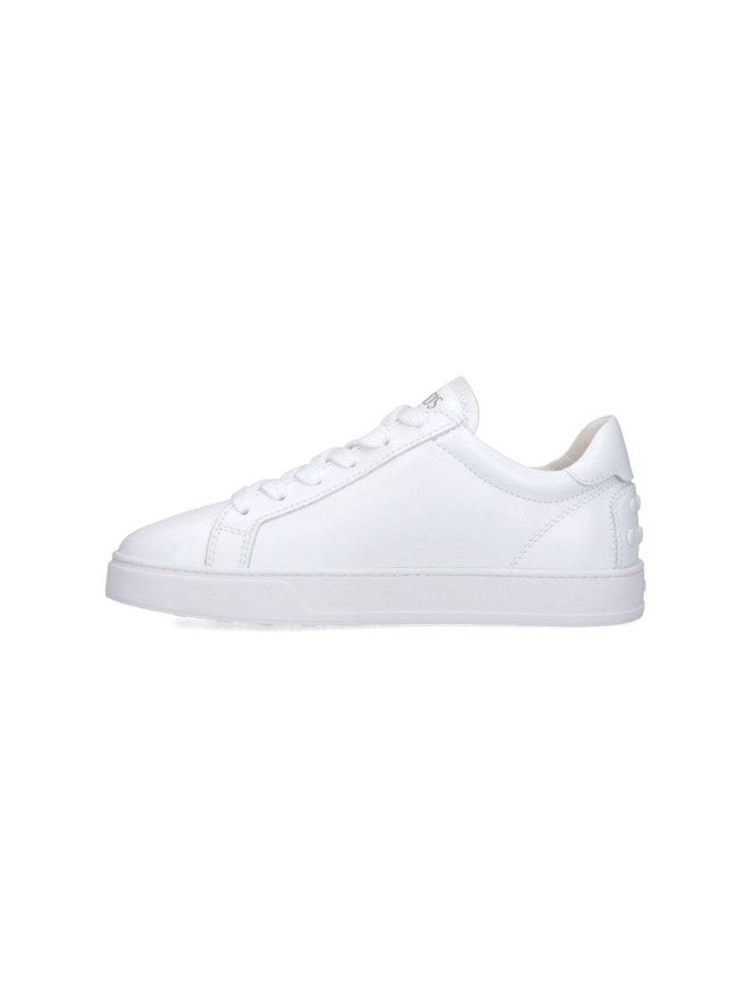 Tod's White Minimalist Studded Heel Leather Sneakers