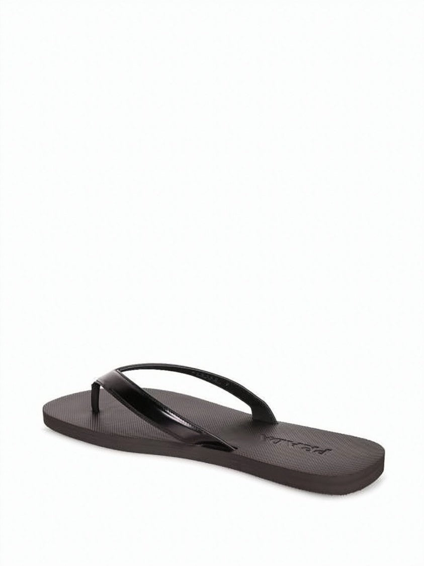 Prada Minimalist Slip-On Sandals With Textured Footbed And Glossy Strap
