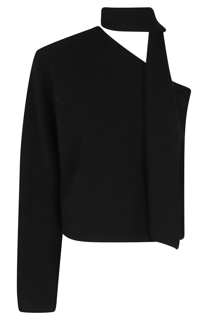 Federica Tosi Black Removable Scarf One-Shoulder Wool-Blend Top