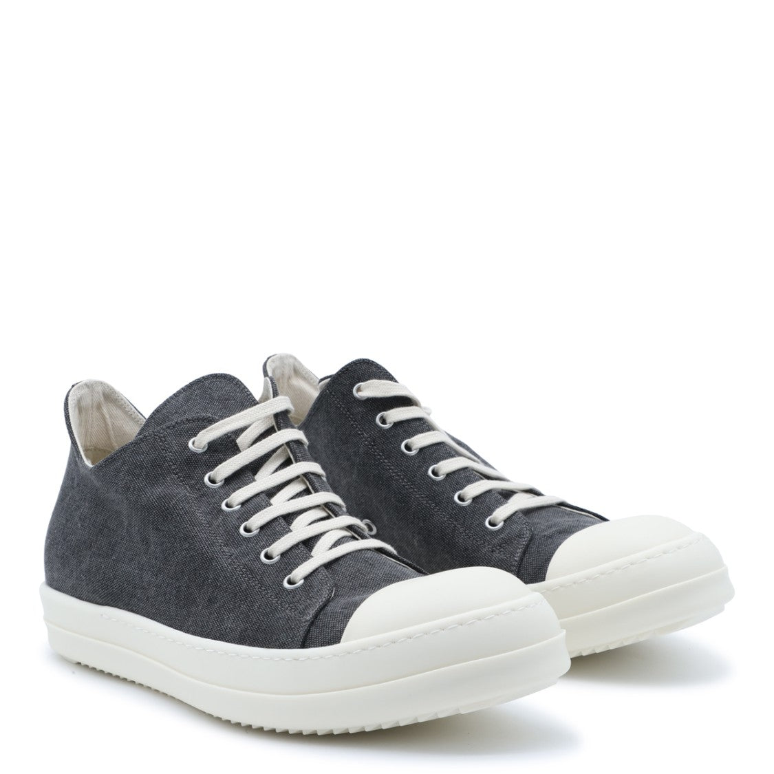 Drkshdw By Rick Owens Textured Grey Leather Sneakers With Round Toe And Elevated Sole