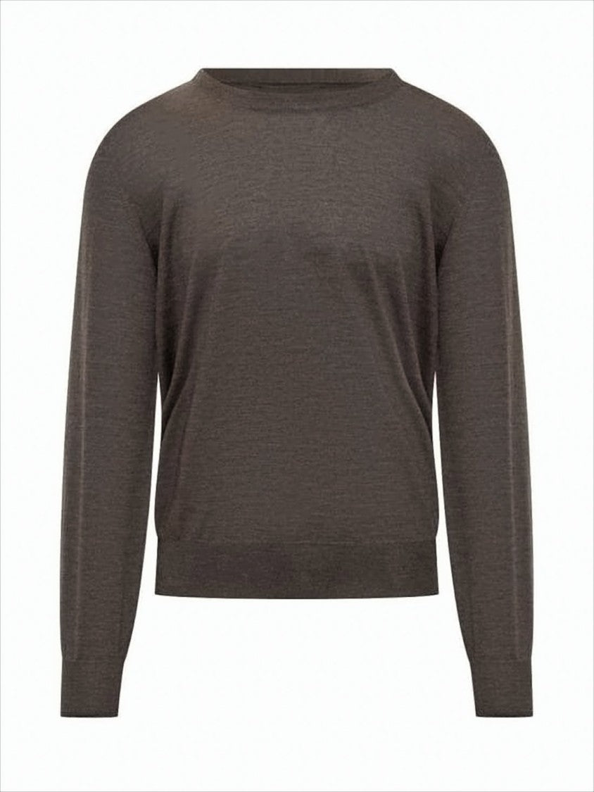 Brunello Cucinelli Finely Knit Brown Sweater With Ribbed Hem And Cuffs