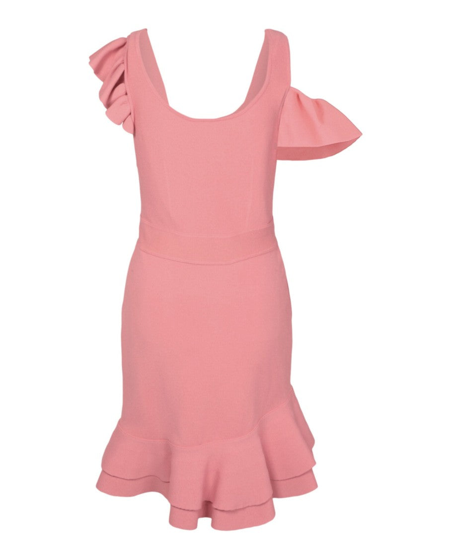 Alexander Mcqueen Compact Knit Mini Ruffle Dress With Unique Sleeve Details