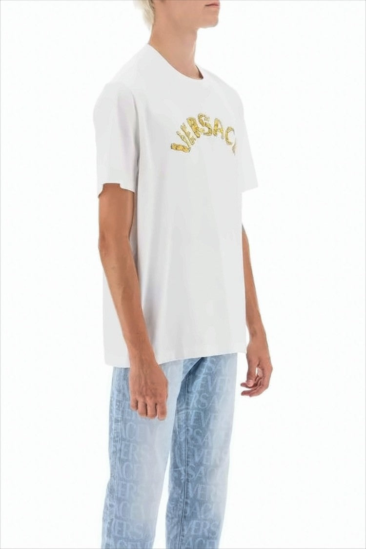 Versace Crew Neck T-Shirt With Bold Gold Logo Design