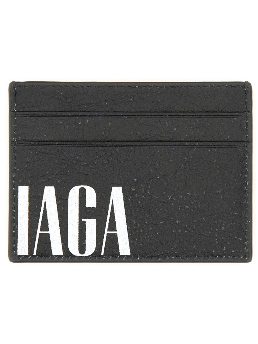 Balenciaga Sleek Black Leather Card Holder With Precise Stitching