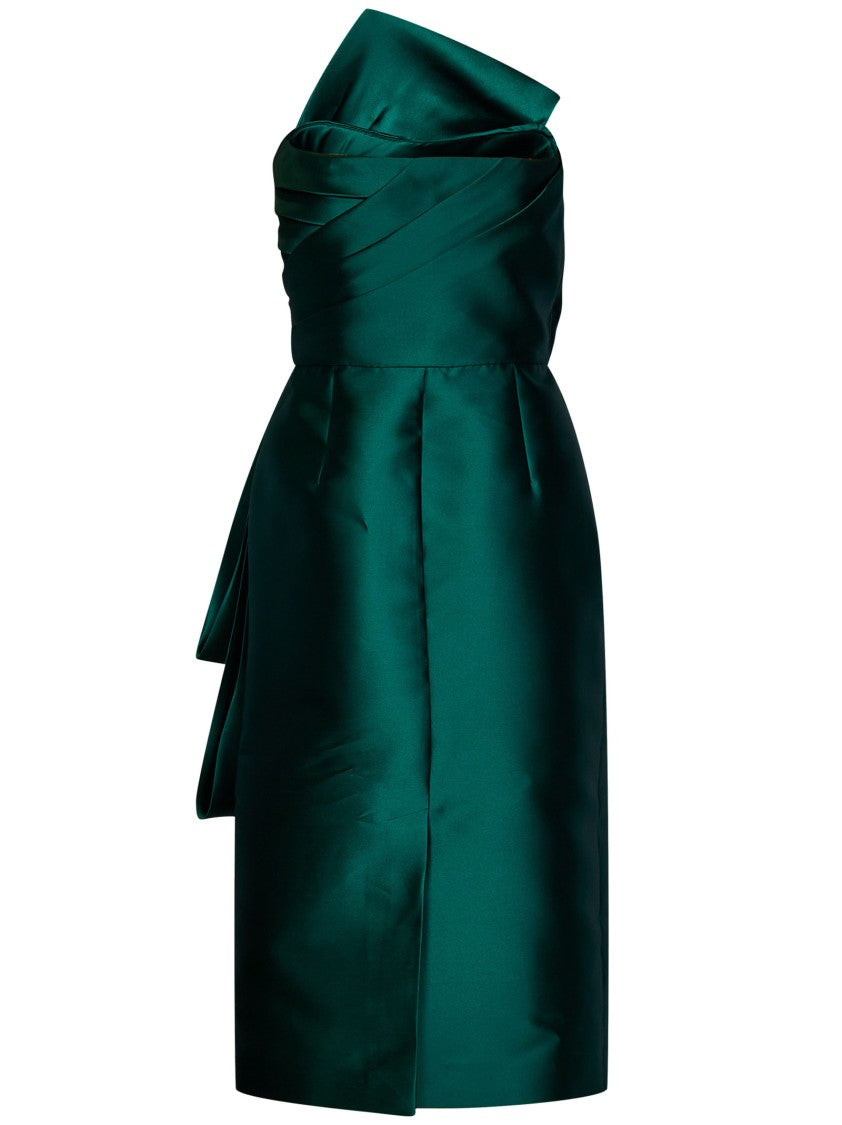 Alberta Ferretti Green Midi Bustier Dress Oversized Bow