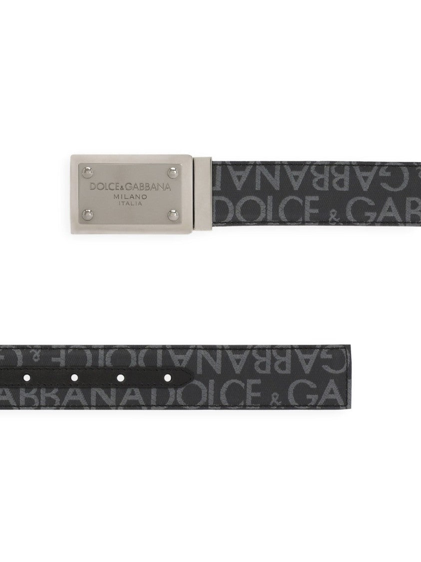 Dolce & Gabbana Dg Logo Jacquard Metal Plaque Belt