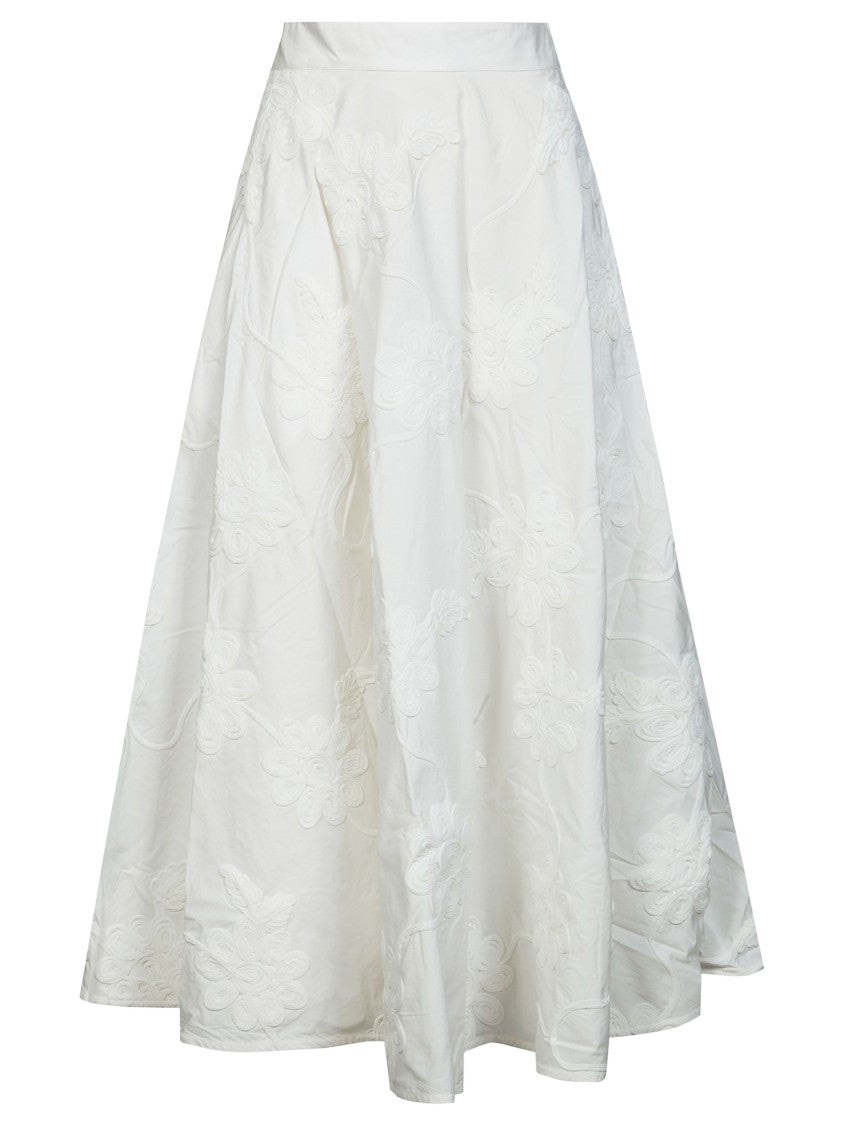 Rotate White Flower Floral Embroidered Maxi Skirt