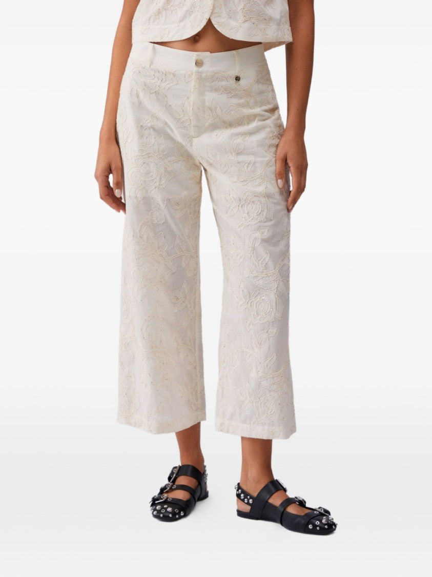 Liu Jo Beige Embroidered Sequin Trousers