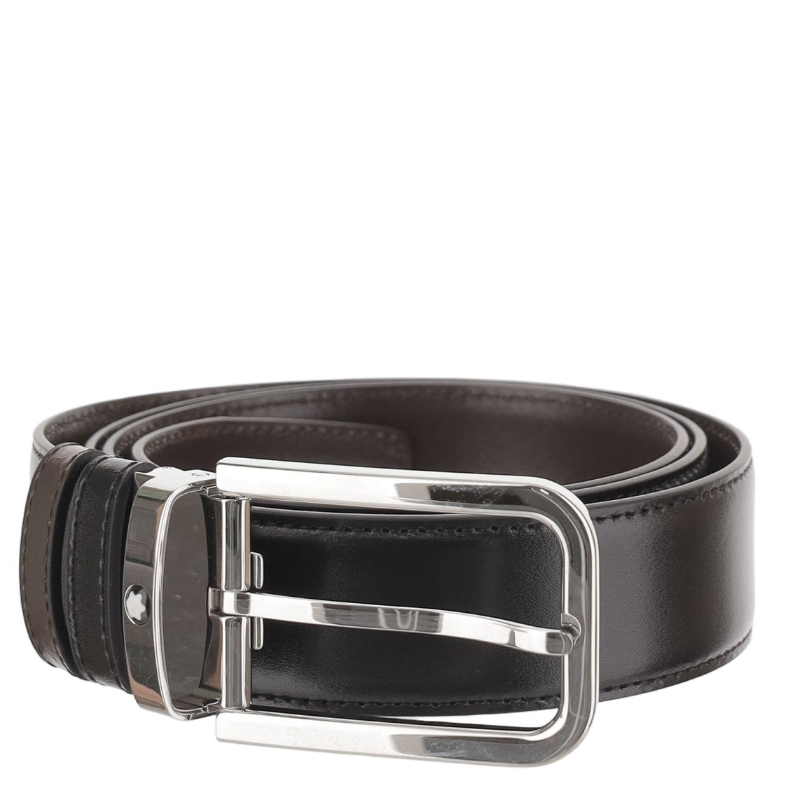 Montblanc Black Reversible Leather Metal Buckle Belt