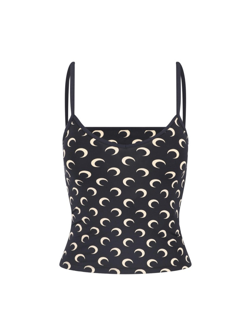 Marine Serre Black Crescent Moon Pattern Crop Top