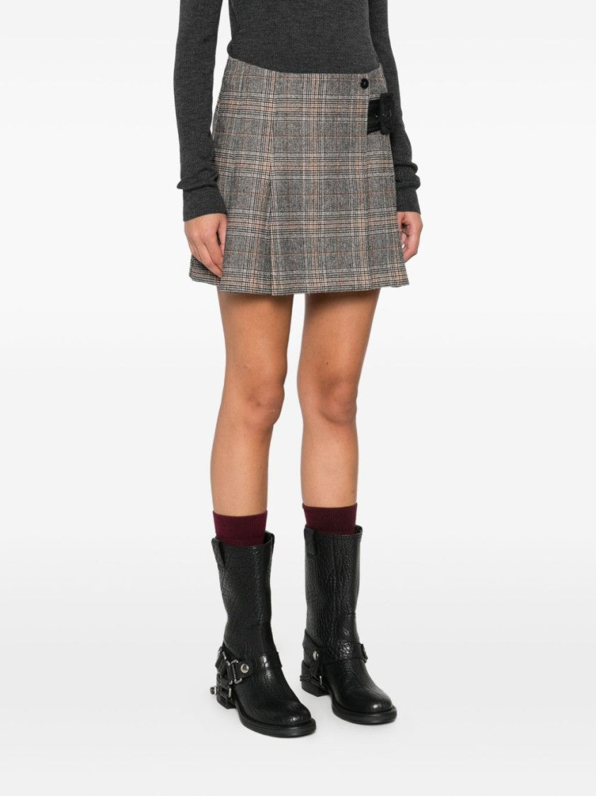 Pinko Beige Plaid Pleated Mini Skirt