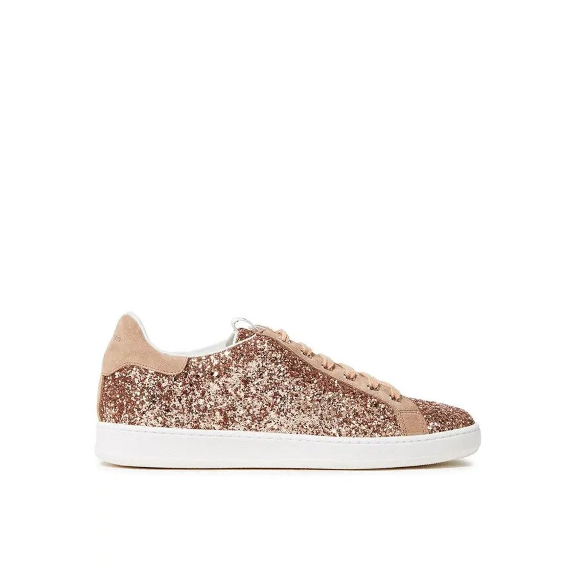 Sergio Rossi Rose Gold Glittered Woven Sneakers With Leather Accents
