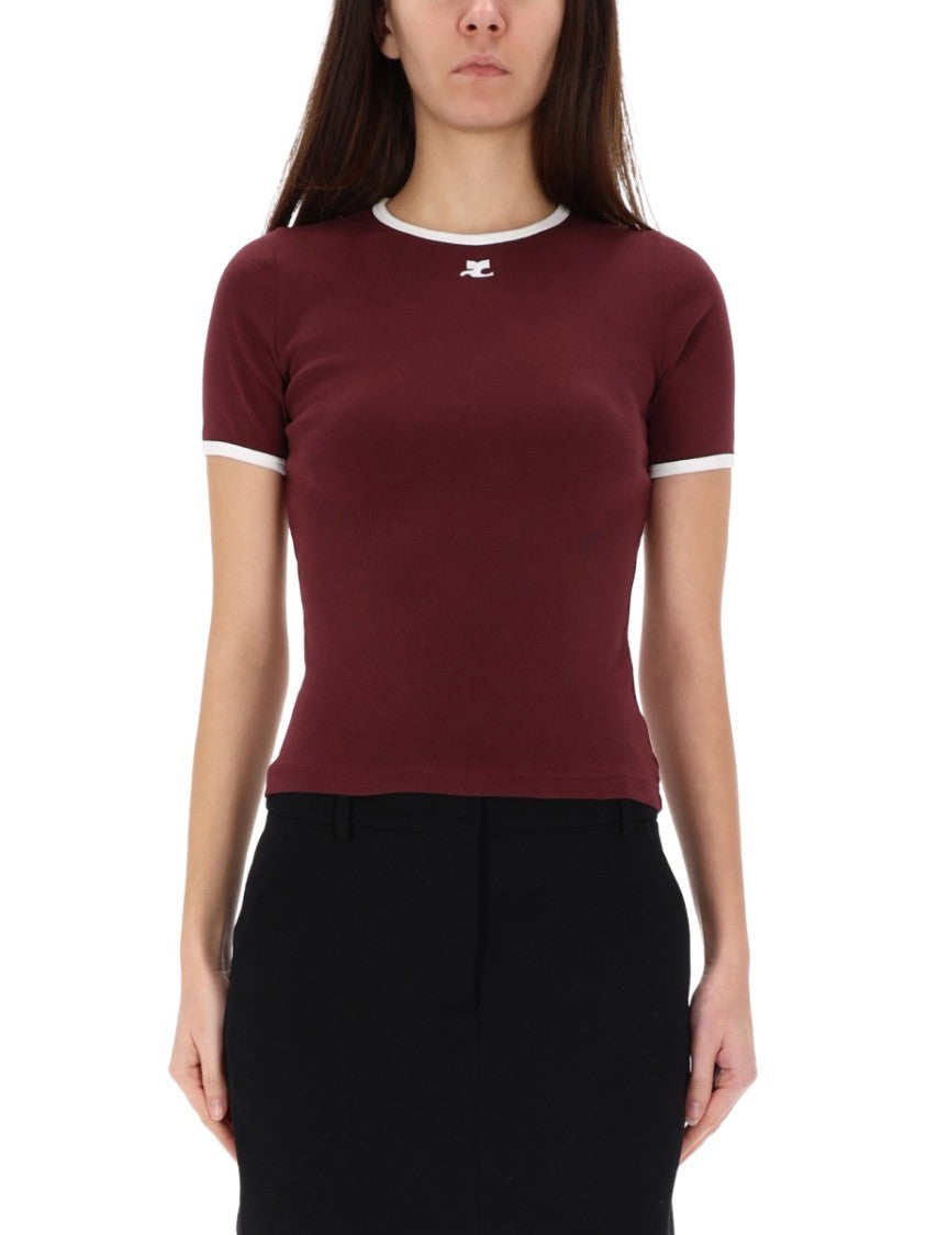 Courrèges Bordeaux Fitted Cotton T-Shirt