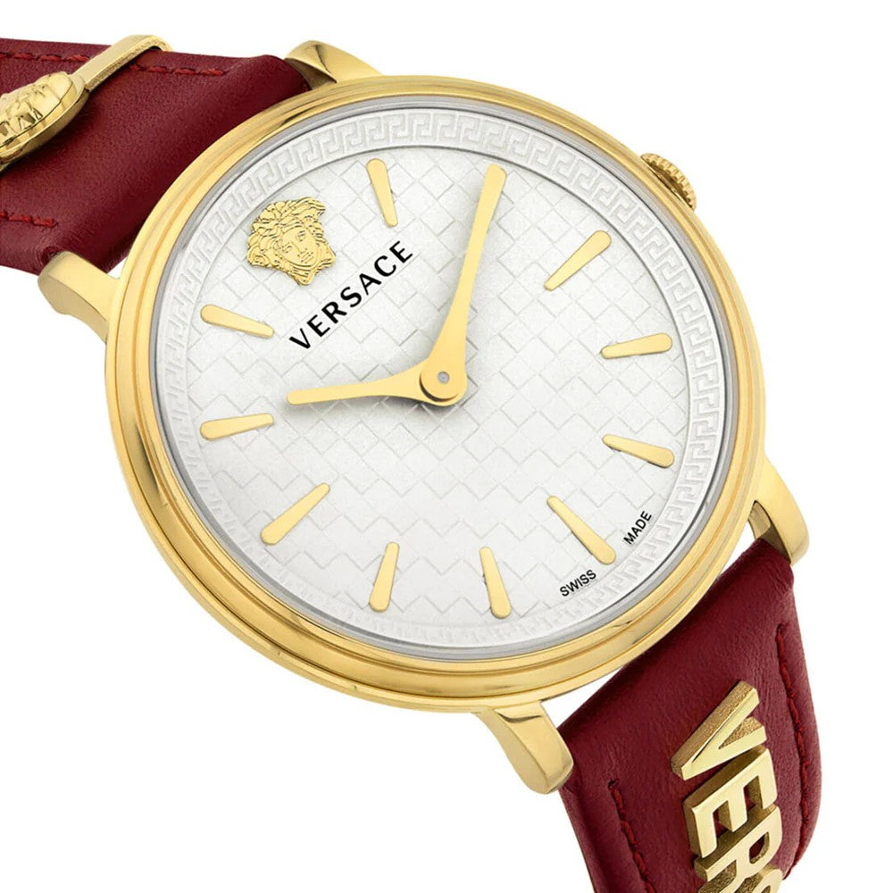 Versace Greca Logo 38Mm Women's Analog Watch With Blue Leather Strap