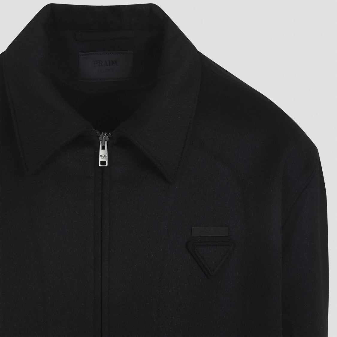Prada Cropped Black Wool Blend Jacket With Minimalist Design